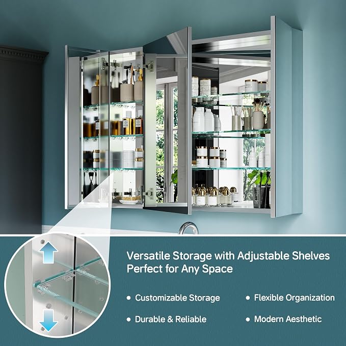 40"x30" Medicine Cabinet Mirror, Aluminum Silver Recessed Medicine Cabinet - Image 4