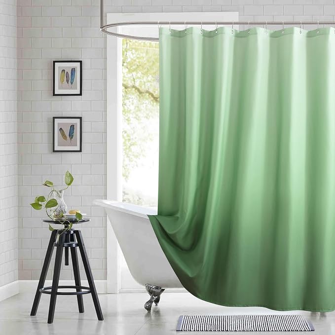 Extra Long Fabric Shower Curtain, Sage Green Ombre Modern Shower Curtains by BESTRIPES
