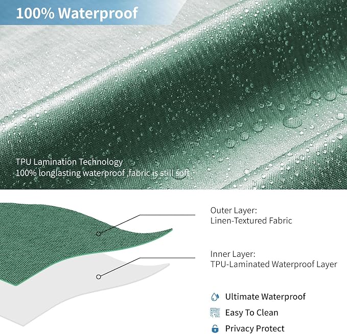 2-in-1 Waterproof Fabric Shower Curtain or Liner, Linen Textured, Breathable - Image 5