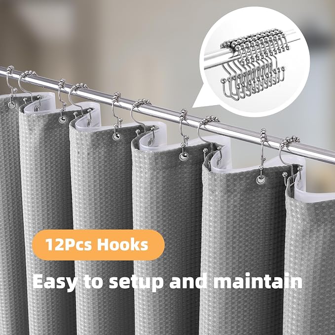 LaCyan 3 in 1 Waterproof Waffle Weave Shower Curtain and Clear Liner Set - Image 2