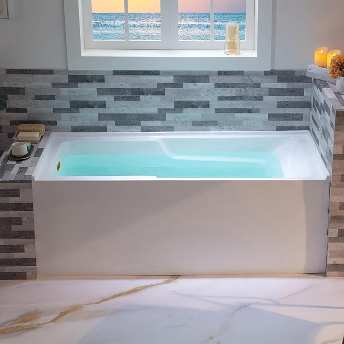 WOODBRIDGE 60" Acrylic Rectangular Alcove Soaking Bathtub in White - Image 4