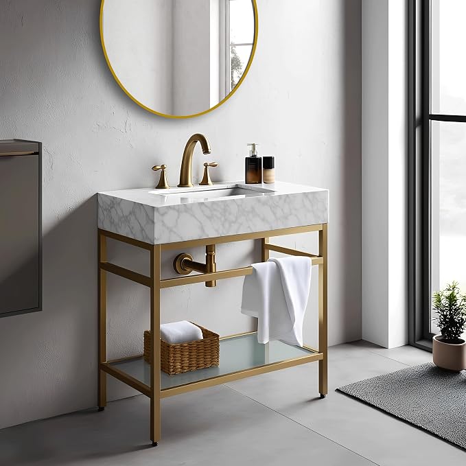 Gesipor Bathroom Carrara Marble Vanity - Image 6