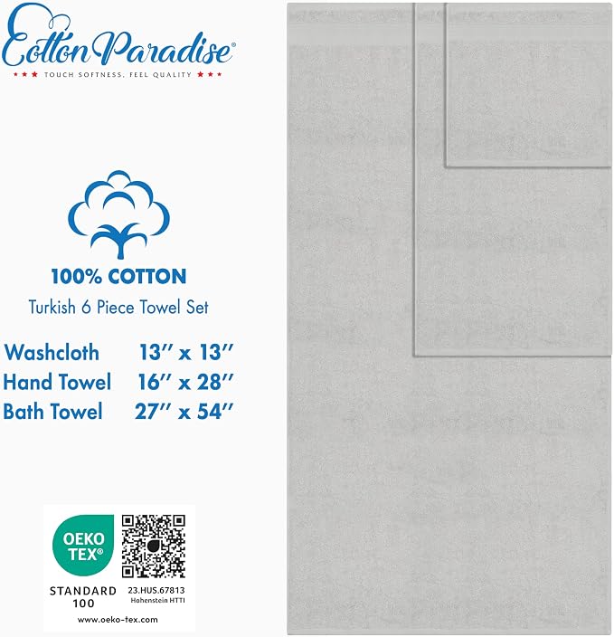 Cotton Paradise 6 Piece Towel Set 100% Cotton Soft Absorbent Turkish Towels - Image 5