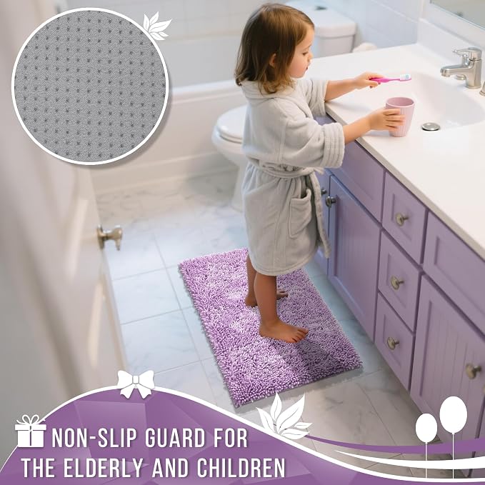 Yimobra Chenille Bathroom Rugs Non Slip, Extra Thick Soft Absorbent Bath Rug - Image 6