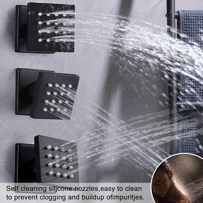 Matte Black Shower System with 6 PCS Body Jet, 8 inch Wall Mount Rain Shower - Image 4