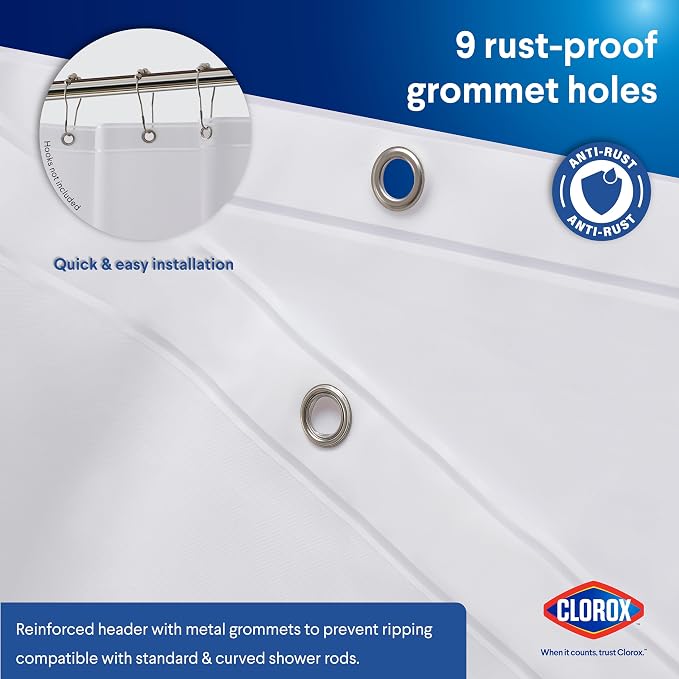 CLOROX Shower Curtain Liner, Premium Medium-Weight Durable Waterproof 6g PEVA - Image 7