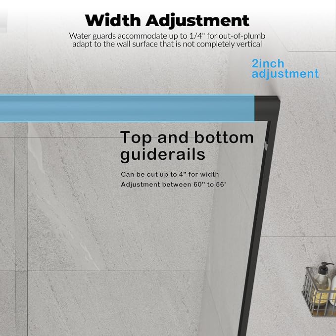 50-60" Adjustable Width x 72" Height Sliding Shower Door, Aluminum Alloy Frame - Image 6