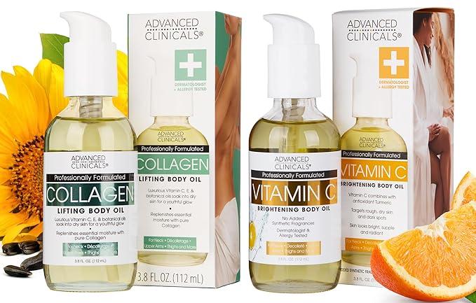 Advanced Clinicals Collagen Body Oil + Vitamin C Brightening Body Oil by AdvancedClinicals