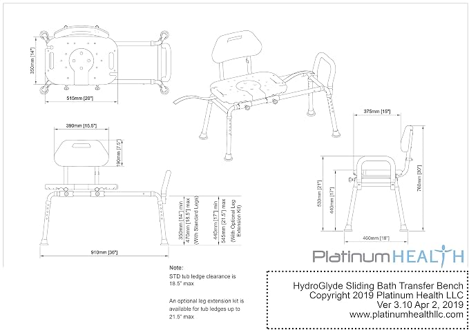 Platinum Health Sliding Shower Chair HydroGlyde Premium Heavy Duty, Padded - Image 8