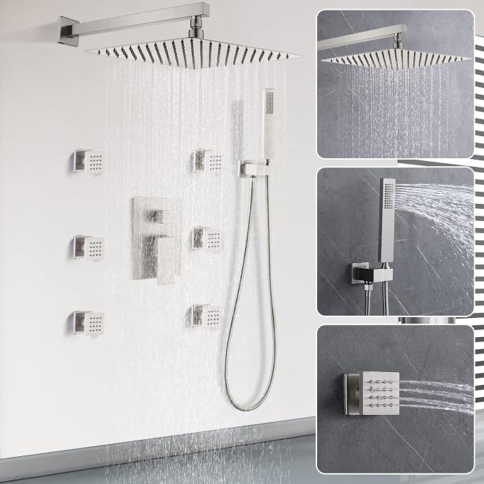 Enga Shower System with Body Jets 12 Inch Wall Mounted Rain Shower and Handheld - Image 9