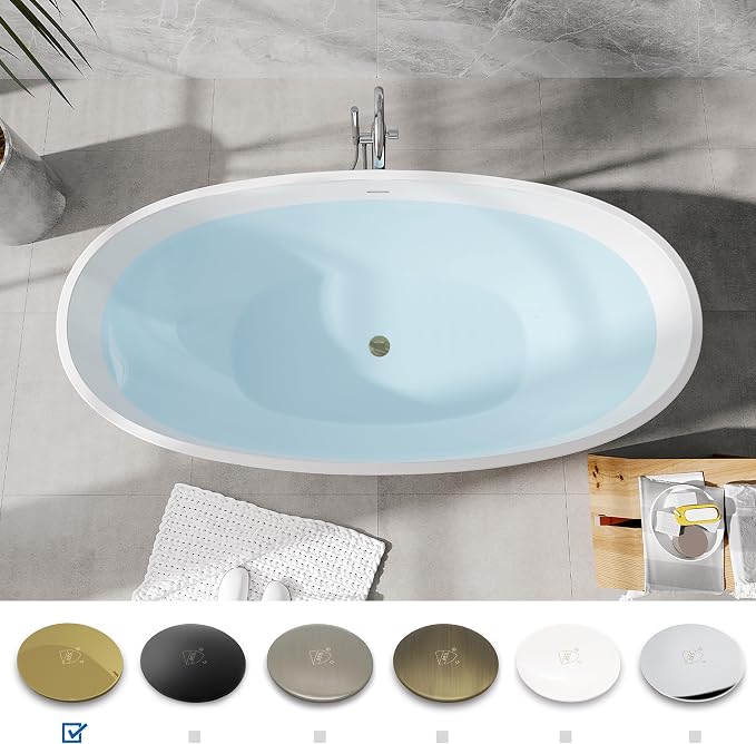 FerdY Koh Samui 65" Freestanding Bathtub, Elegant Oval Shape, Double Walled - Image 3