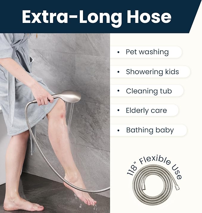 BRIGHT SHOWERS Extra Long Shower Hose 118 Inches – Stainless Steel Handheld - Image 5