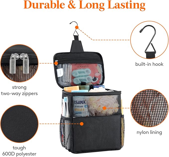 Lifewit Mesh Shower Caddy Bag Portable College Dorm Room Essentials Caddy Tote - Image 3