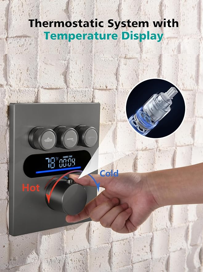 Lefton Shower System in Fahrenheit Display, 10” Overhead Shower Head - Image 7
