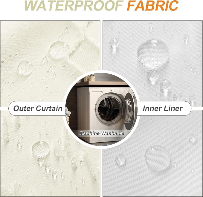 No Hooks Shower Curtain with Snap-in Liner, Water Repellent Hotel Quality - Image 4