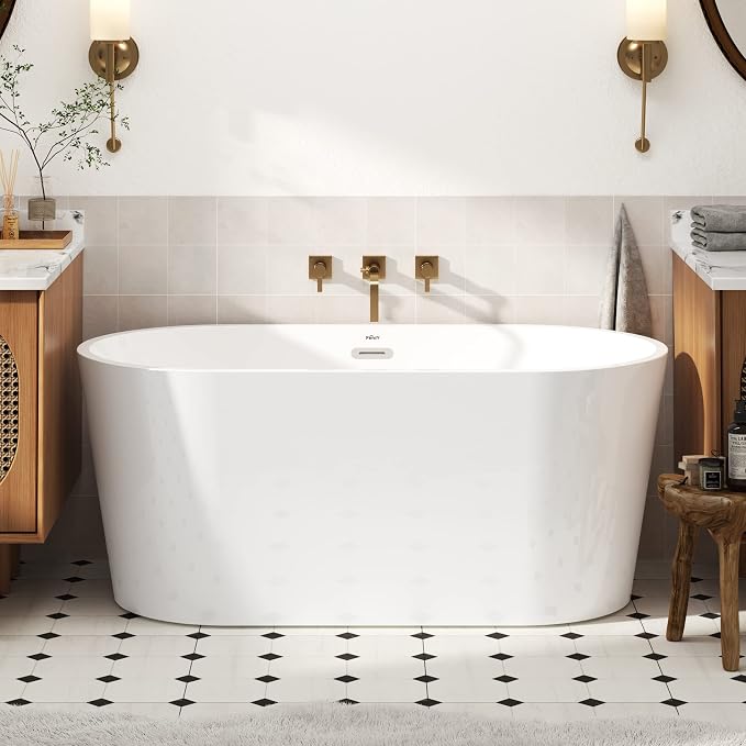 FerdY Luzon 55" Acrylic Freestanding Bathtub, Classic Oval Shape Soaking Bathtub by FerdY