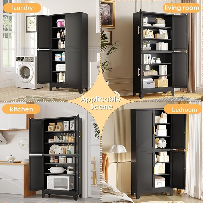75" Tall Metal Kitchen Pantry Storage Cabinet, Freestanding Cupboard - Image 7