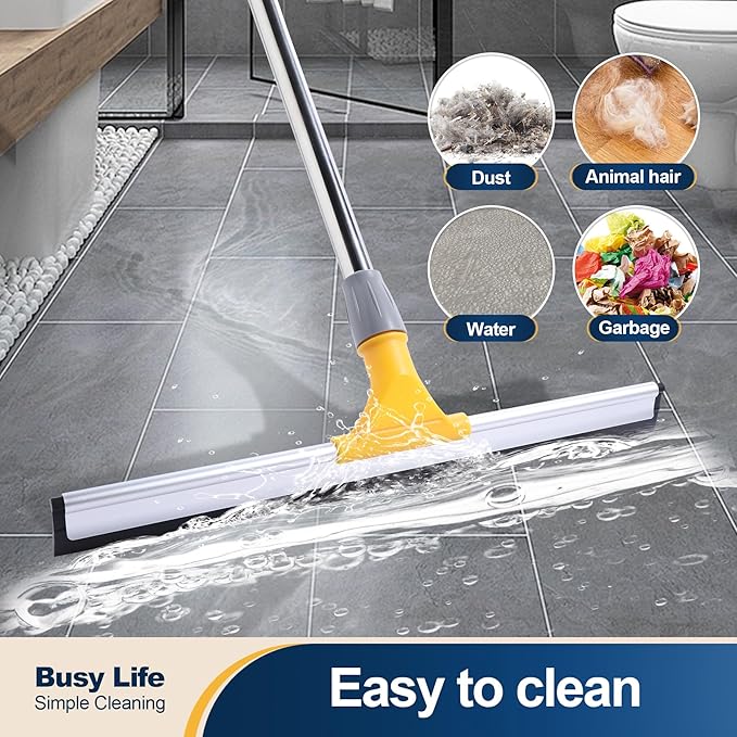 Yocada Rubber Floor Squeegee 17.7" TPR Blade Scrubber Broom 61.8inch Pole - Image 3