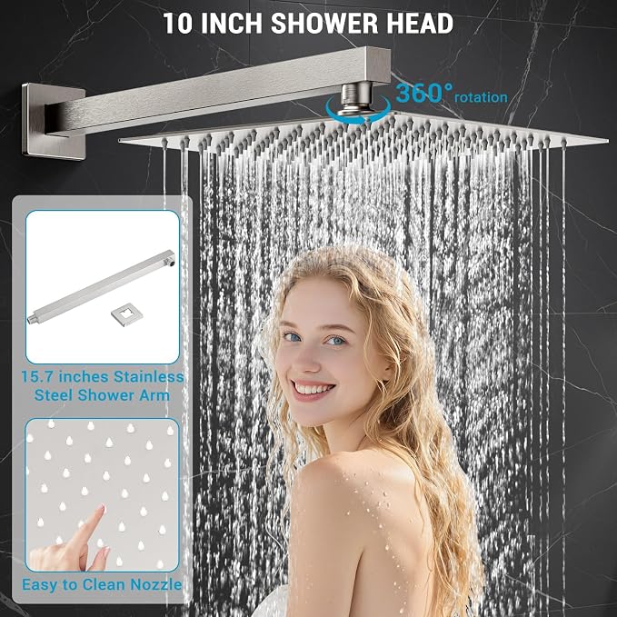 Shower Faucet Set with Shower Head, Wall Mount 10 Inch Square Rainfall Shower - Image 4