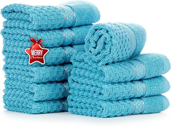 Ample Decor Sky Blue Wash Cloth Set of 10 100% Cotton by AmpleDecor