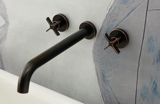 Wall Mount Tub Filler, Two Cross Handle Bathtub Faucet, Extra Long Spout Reach by KOTTISAARI