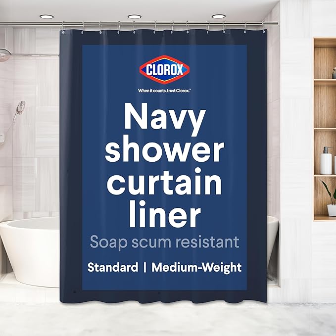 CLOROX Shower Curtain Liner, Premium Colored Medium-Weight Durable Waterproof by Clorox