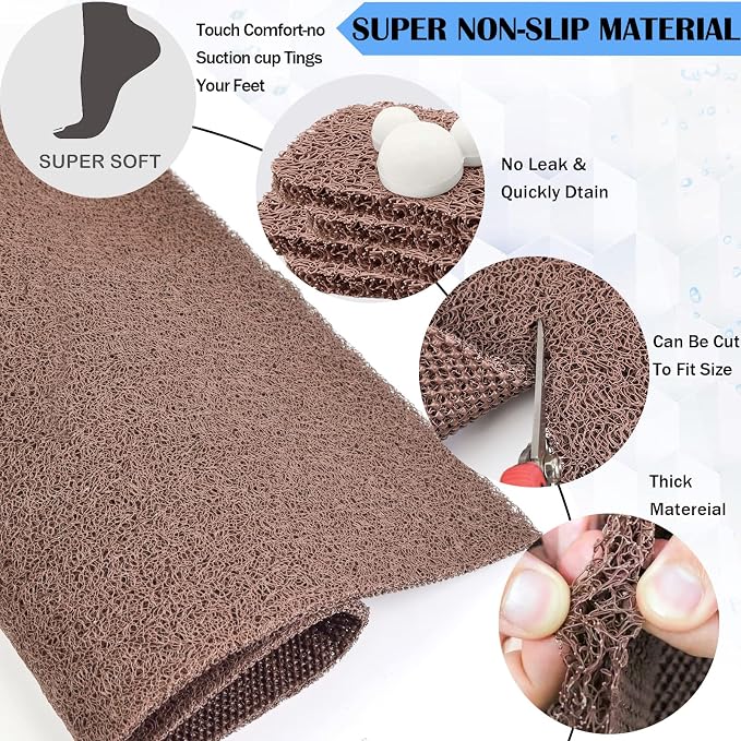 godehone Shower Mats Non Slip Without Suction Cups, PVC Loofah Bathroom Mats - Image 3