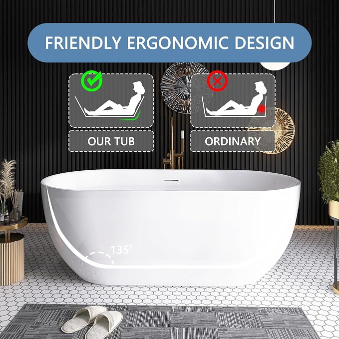 59" Free Standing Tub, Pure Acrylic Freestanding Bathtub, Stylish Stand Alone - Image 3