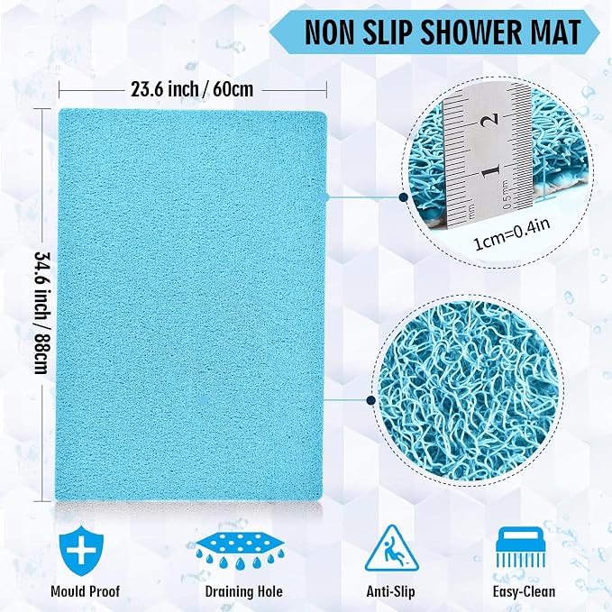 godehone Shower Mats Non Slip Without Suction Cups, PVC Loofah Bathroom Mats - Image 2