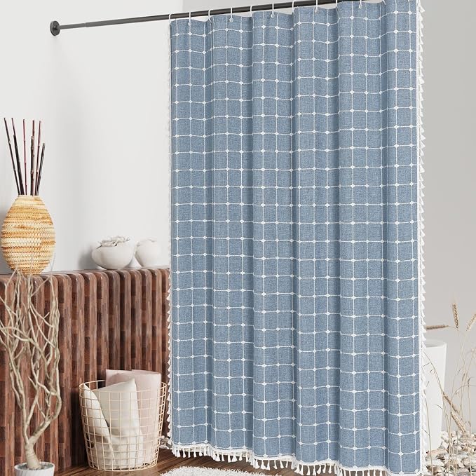 MitoVilla Blue Boho Extra Long Shower Curtain 72 x 84, Modern Farmhouse 84 inch - Image 2