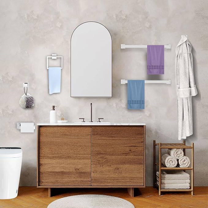 5 Pieces Brushed Nickel Towel Bar Set Bathroom Hardware Accessories Set Include - Image 7