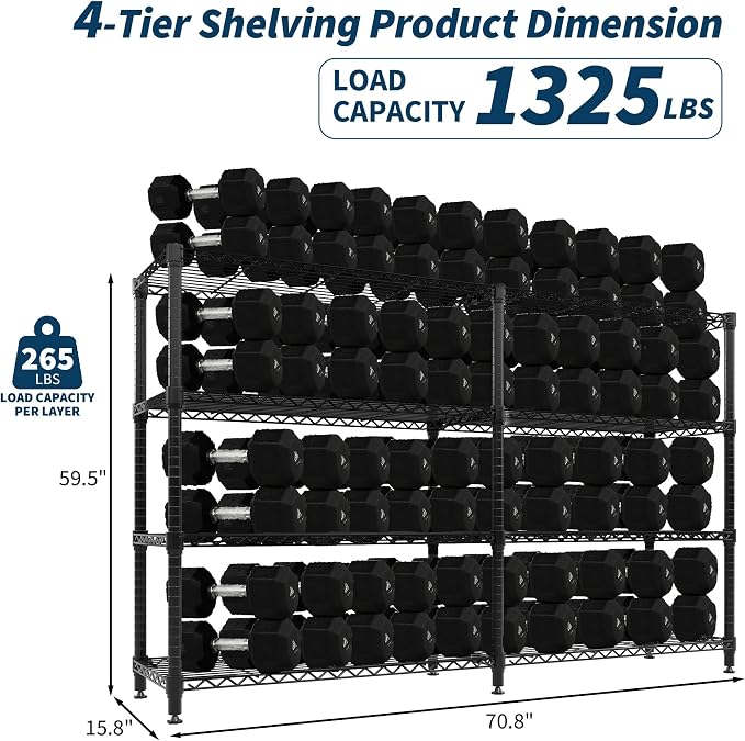 4-Tier Metal Storage Shelves, Adjustable Wire Shelving Unit - Image 2