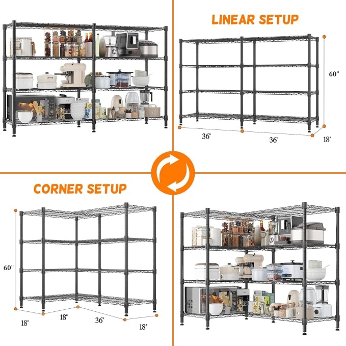 Homdox Heavy Duty Storage Shelves, 4 Tier Wire Shelving Unit, Adjustable Metal - Image 3