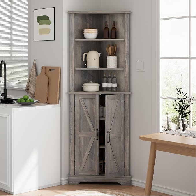 Smuxee Tall Corner Storage Cabinet, Farmhouse Corner Cabinet - Image 3