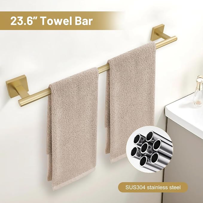 TURS 5-Pieces Brushed Gold Bathroom Hardware Set 23.6 Inch SUS304 Stainless - Image 2