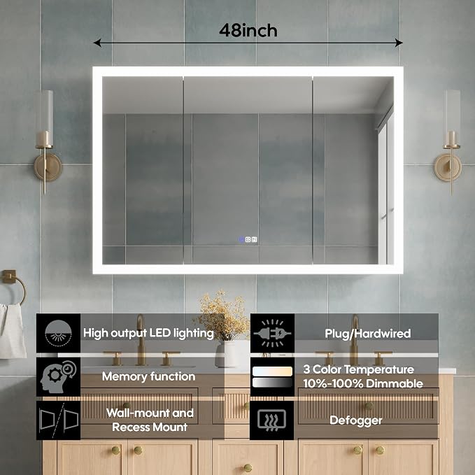 WELLFOR 48 x 32 Inch LED Medicine Cabinet - Image 4