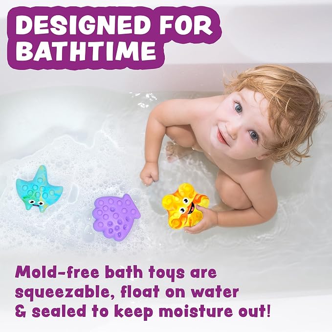 Tub Works® Tub Poppers™ Popping Kids & Toddler Bath Toys, 3 Pack | Push - Image 3