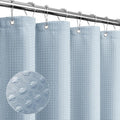 Gibelle Fog Blue Shower Curtain, Waffle Weave Textured Fabric Shower Curtain by Gibelle