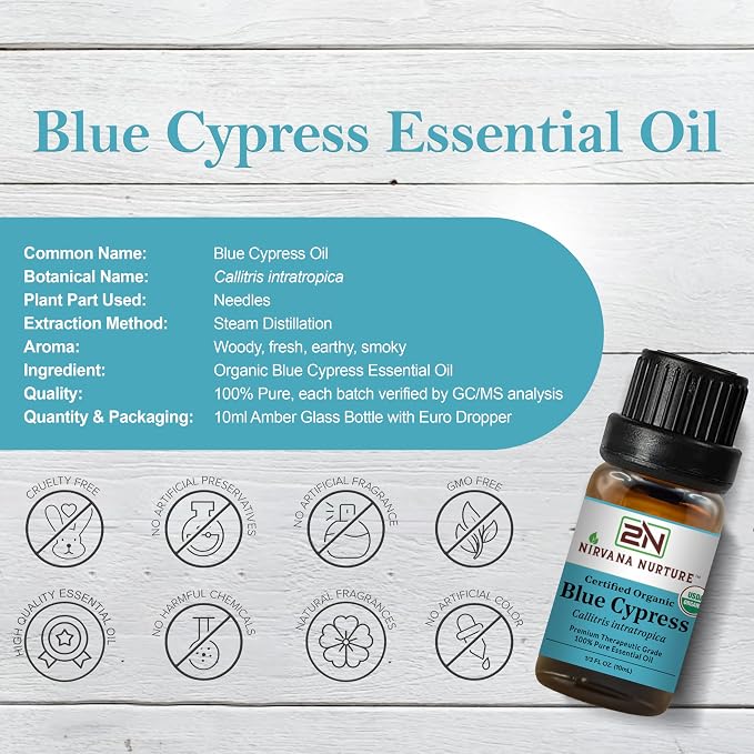 Blue Cypress Essential Oil USDA Certified Organic, 100% Pure Natural Premium - Image 2