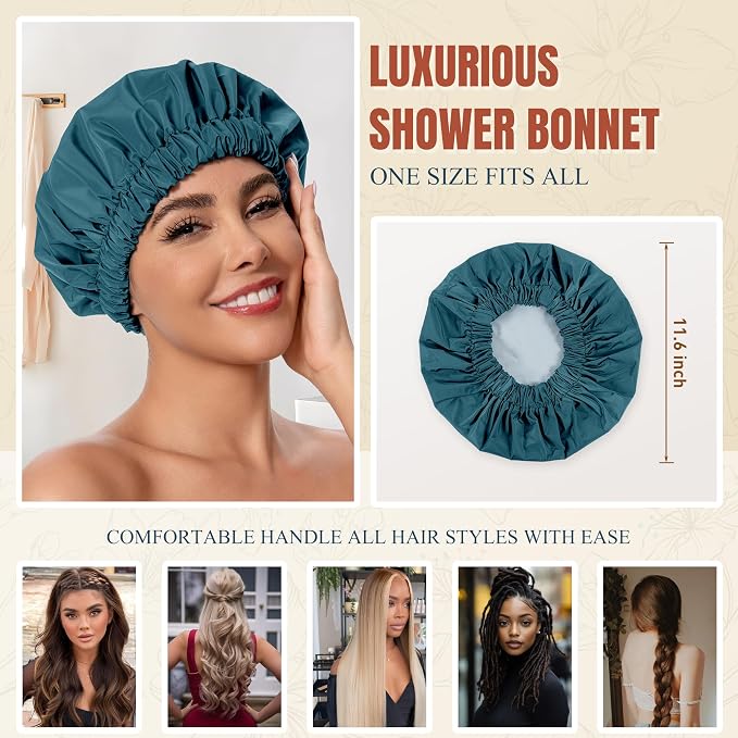 Reusable Shower Cap for Women, Stylish Large Waterproof Shower Bonnet Washable - Image 4