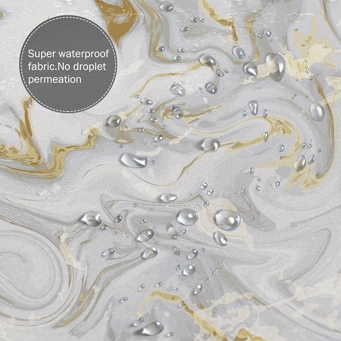 Domoku Grey Gold Marble Shower Curtain, Abstract Modern - Image 4