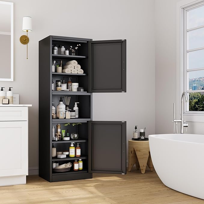 Tall Narrow Storage Cabinet 66.93" H Tall Bathroom Cabinet Metal Pantry Cabinets - Image 2