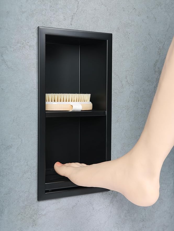 Shower Foot Rest for for Shaving Legs, Double Bathroom Selves Niche Insert for by IKITRAEE