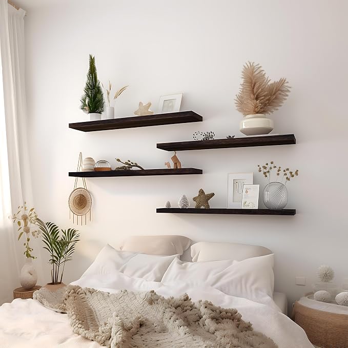 24 Inch Floating Shelves for Wall Rustic Brown Wood Wall Shelves for Bedroom - Image 3