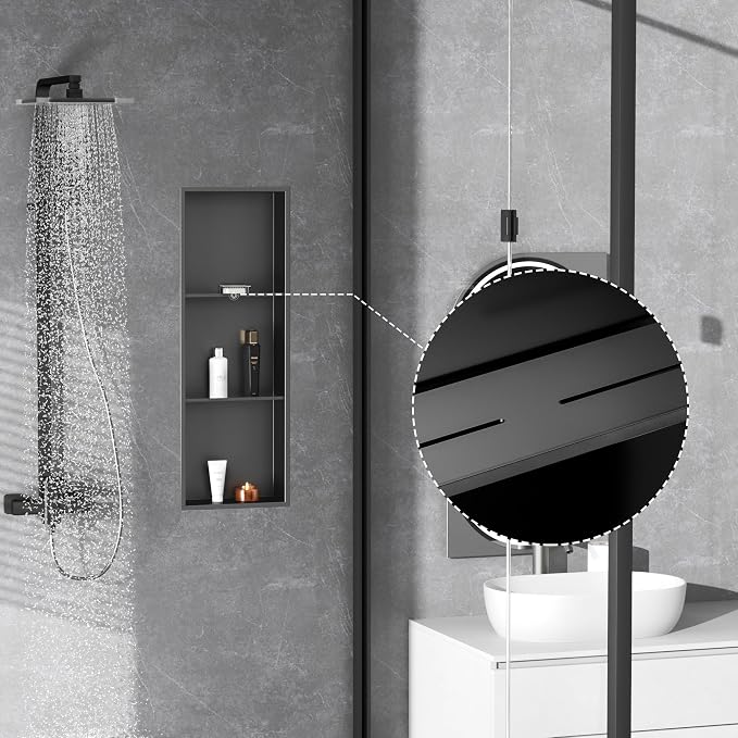 Neodrain 12X36 Inch Shower Niche, Gun Metal 3-Tier Stainless Wall Niche NO Tile - Image 2