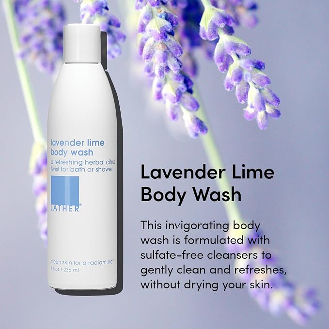 LATHER - Lavender Lime Natural Body Wash, 8 fl oz - Shower Gel Cleanser - - Image 2