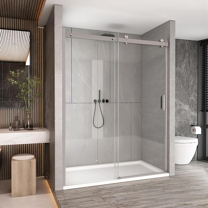 Sunrosa Semi-Frameless Glass Shower Door, 51-55" W x 76" H Single Sliding by ElevateYourEverydayShower