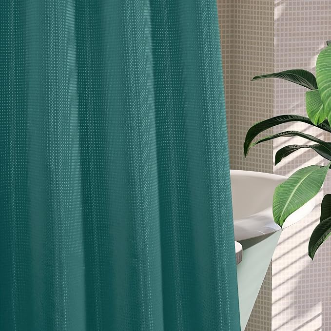 MitoVilla Dark Green Waffle Small Stall Shower Curtain Liner Set 36 x 74 - Image 5