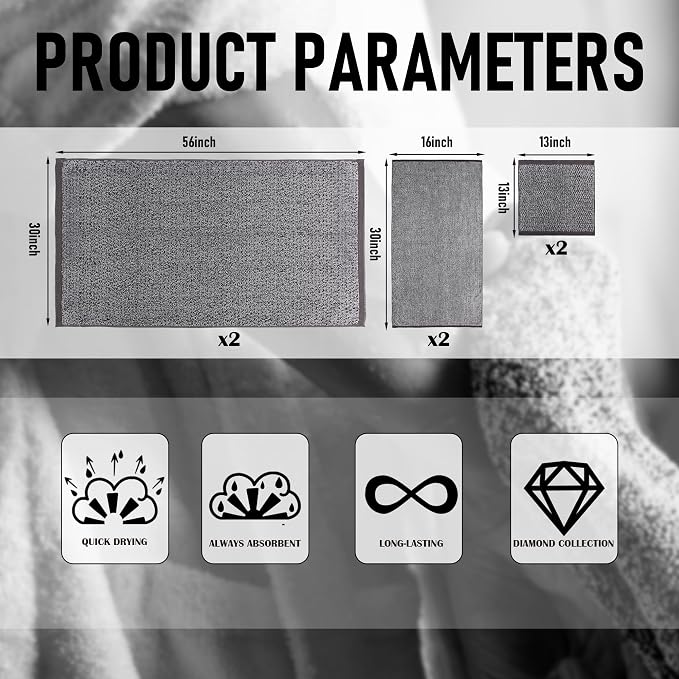 Everplush Diamond Jacquard 6 Pieces Bath Towel Set, Luxury Super Soft Oversized - Image 5