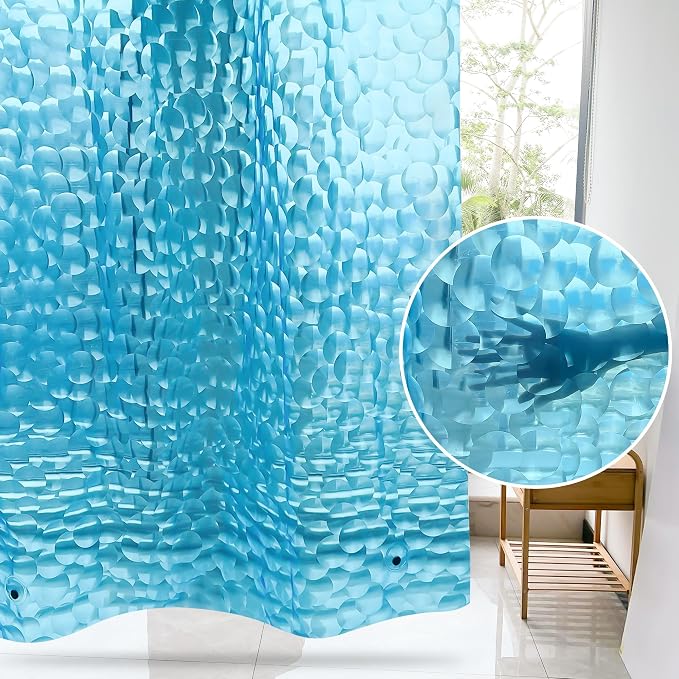 WELTRXE EVA 8G Shower Curtain Liner, 72x72 Inch 3D Clear Blue Bubble Heavy Duty - Image 5